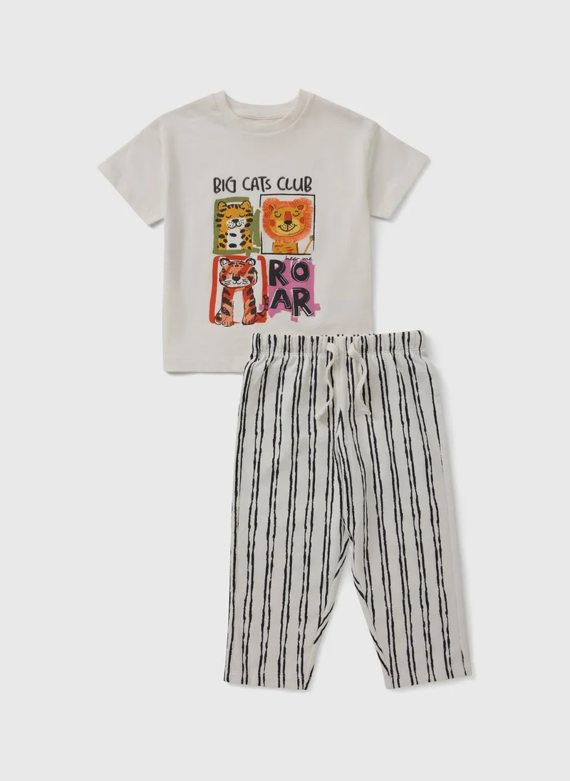 ماتلان Kids Cream Big Cats Club Top & Trouser Set